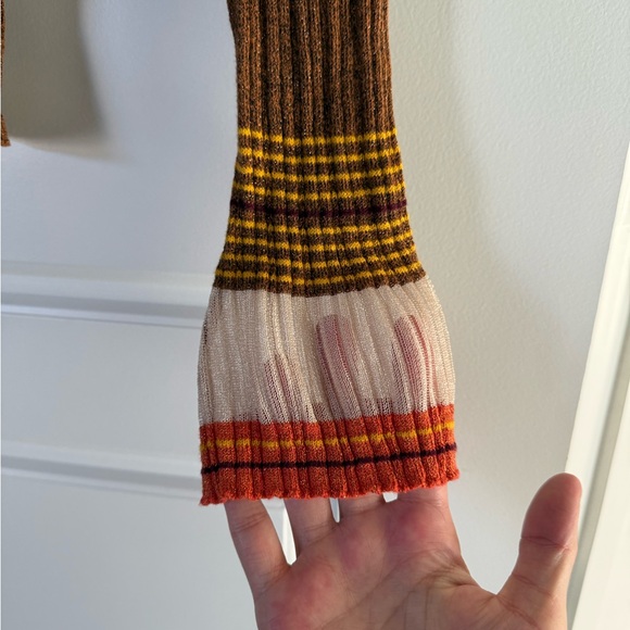 Zara Women’s Brown & Orange & Cream Sparkly Striped Bell Sleeve Knit Sweater - Picture 10 of 13